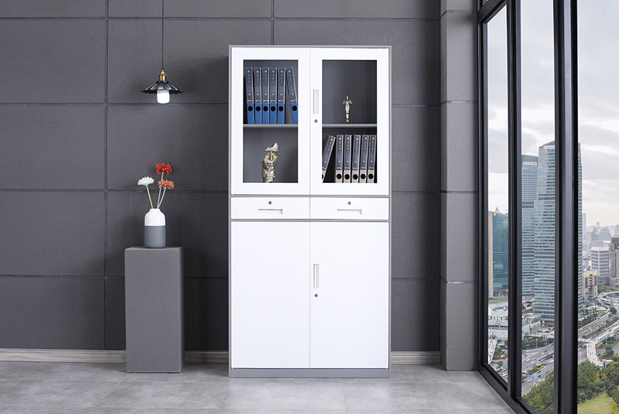 中二斗玻璃柜_YZ-6103_钢制文件柜定制