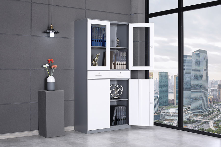 文件柜定制，上海办公家具定制，中二斗玻璃柜