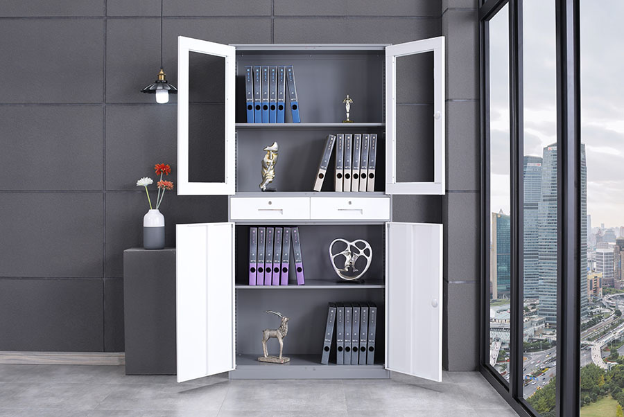 文件柜定制，上海办公家具定制，中二斗玻璃柜